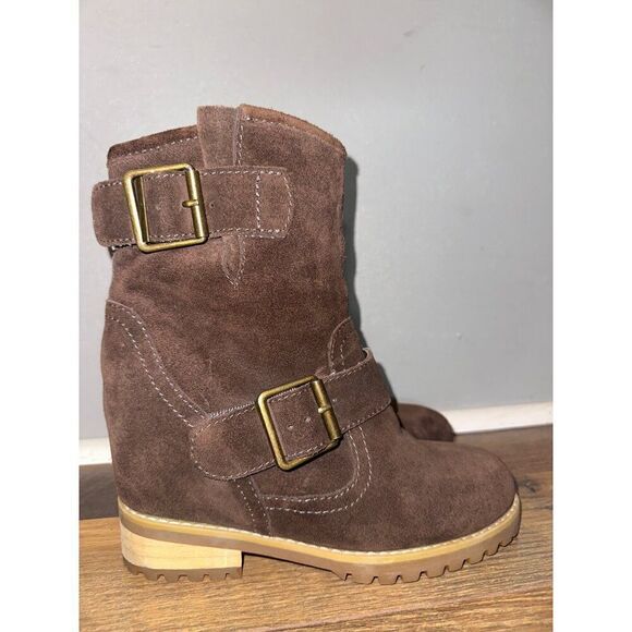 Sbicca Harmonic Brown Boots With Stacked Heel/ Hidden Wedge Size 6.5 - Picture 3 of 16